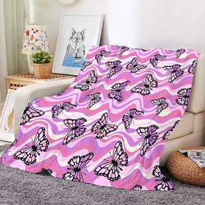 Couverture en polaire et flanelle à motifs papillons printaniers, idéale pour la décoration de chambre, les siestes d'étudiants et les voyages en voiture - Product Image 5