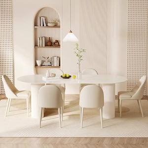 Luxury Minimalist Small-sized Apartment Living Room Home Rectangle Dining Table Cream Style Marble <strong>Tabletop</strong> Assembled Dining - Product Image 4