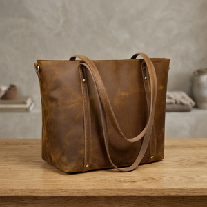 BS INTERNATIONAL Genuine Leather Lightweight Waterproof Casual Handbag Women's 3L+ Capacity Zipper Open Top Shoulder Strap - Product Image 1