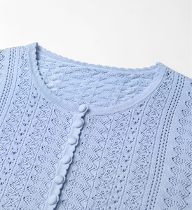 Suéter de Punto Personalizado de Fábrica, Estilo Casual Clásico para Mujer, Cuello Henry, Tejido Ondulado, 100% Algodón Transpirable, Primavera-Otoño - Product Image 2