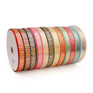 7/8 "22mm Gold Foil Print Ribbon para acessórios para cabelo 50 jardas