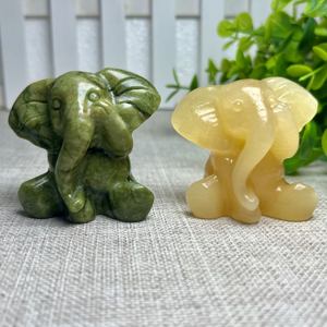 Toptan kristal fil 5cm doğal yeşil yeşim ve turuncu kalsit cilalı oyma şifa taş hayvan el sanatları hediyeler - Product Image 5