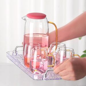 Juego de teteras de vidrio de gran volumen con aislamiento térmico y degradado de color, de alta estética, color rosa, para el hogar, apto para altas temperaturas y como tetera fría - Product Image 5