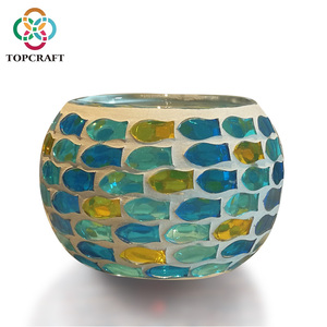 Décorations Diwali en gros, petits bougeoirs fabriqués en Chine, lampe en verre mosaïque, ensemble de dîner aux chandelles - Product Image 3