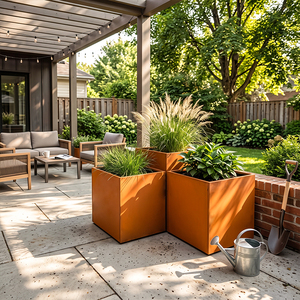 Jardinera Cúbica de Acero Corten Resistente a la Intemperie, Acabado Oxidado, Maceta Grande de Metal para Jardín - Product Image 1