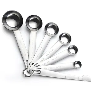 Juego de cuchara medidora de Metal con escala, cucharas medidoras de acero inoxidable para café, té, especias, hornear, con nivelador, venta al por mayor