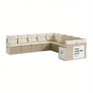 Conjunto de Sofás de Jardín de Mimbre Sintético Beige, Diseño Contemporáneo Resistente al Agua para Exteriores, Cojines de Espuma de Alta Densidad - Product Image 1