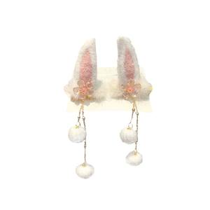 2025 yeni antik stil Hanfu saç aksesuarları sevimli kız 3D peluş tavşan kulaklar püskül saç tokası - Product Image 5