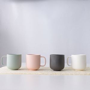 แก้วเซรามิคลายนูนสีพื้นสไตล์นอร์ดิก 350 มล. แก้วกาแฟแบบมีลายเส้น สำหรับใช้ในร้านกาแฟ บ้าน และโรงแรม - Product Image 4