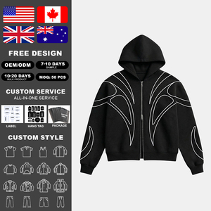 KingSen Custom Men's Heavyweight Double Head <b>Zip</b> Up Hoodie, 100% Cotton French Terry Hoodie with Contrast Stripe Streetwear - Product Image 2