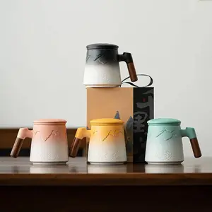 Gốm cốc trà pha tách trà tách nước với nắp văn phòng cốc quà tặng teacup cốc cốc nước