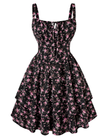 7351 Robe Courte Florale Femme en Gros, Bretelles Fines, Nœud sur le Devant, Superposée, Robe Décontractée d'Été, Robes Femme OEM ODM