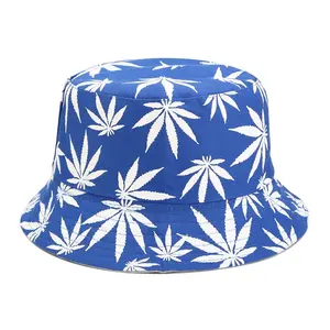 Chapéu Unikerhat de balde com estampa de dupla face, chapéu unissex de folha de bordo, chapéu macio barato de cânhamo