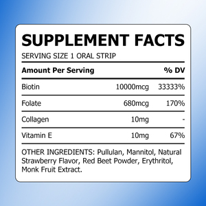 Bandes orales de biotine, collagène et kératine à faible MOQ avec biotine et folate pour des cheveux, une peau et des ongles sains, favorisant la santé cutanée - Product Image 2