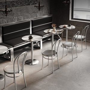 Set di Tavoli e Sedie in Acciaio Inox Stile Industriale per Ristoranti, Sgabelli Casual con Schienale per Ristoranti - Product Image 4