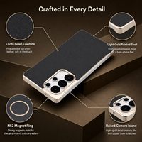Étui de téléphone en cuir de vachette véritable grain litchi avec chargement magnétique sans fil pour la série Samsung Galaxy S25