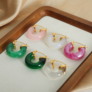 Pendientes de Aro de Resina de <span class=keywords><strong>Moda</strong></span>, Pendientes de Acero Inoxidable Chapados en Oro, Pendientes de Aro en Forma de <span class=keywords><strong>C</strong></span> Elegantes Franceses - Product Image 5