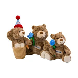 新设计玫瑰泰迪熊Plushie娃娃批发玫瑰泰迪熊毛绒玩具定制礼帽泰迪熊动物毛绒玩具