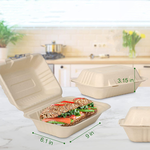 Toptan gıda sınıfı kapaklı şeker kamışı Bagasse yemek kabı 9 "x 6" ağır biyobozunur gıda kapaklı kutu - Product Image 1