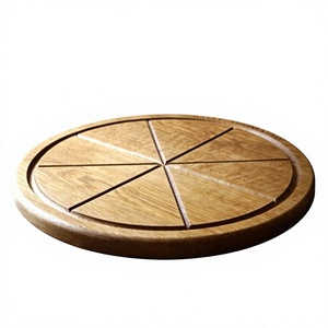 Plateau à pizza en bois d'acacia, plateau de service rond avec sections divisées pour la présentation des aliments - Product Image 1