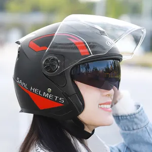 New Cổ Điển ABS An Toàn Mũ Bảo Hiểm Người Lớn Nửa Lật Xe Máy Mũ Bảo Hiểm Đôi PC Visor Nửa Mặt Loại Cưỡi Bảo Vệ Casco Moto
