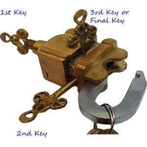Candados de latón PARIJAT HANDICRAFT con dos llaves, diseño funcional y hermoso 'Tricky-Lock' - Product Image 3