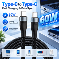 Câble USB C vers USB C 60W, charge rapide PD, câble de données Type C, cordon de chargeur tressé en alliage d'aluminium, 1M pour ordinateur portable, tablette, téléphone