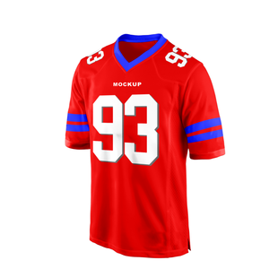 Camiseta de Fútbol Personalizada Roja y Azul, Camiseta de Fútbol Roja Personalizada con Rayas Azules, Camiseta de Fútbol Roja con Cuello en V para Hombre – Ribete Azul - Product Image 2