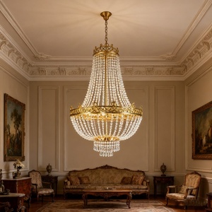 Lampe d'Hôtel, Suspension Cristal K9 Européen, Pendentif Doré, Lustre de Luxe Décoratif de <span class=keywords><strong>Mariage</strong></span> - Product Image 3