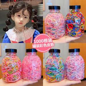 Ikat rambut karet gelang kecil elastis warna permen botol 1000 buah tali kepala PU aksesori rambut anak perempuan - Product Image 3