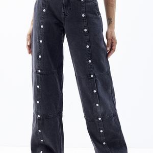 Nouveau Jean Ample Femme Style Urbain avec Rivets, Décontracté et Tendance, Effet Délavé, Coupe Baggy - Product Image 3