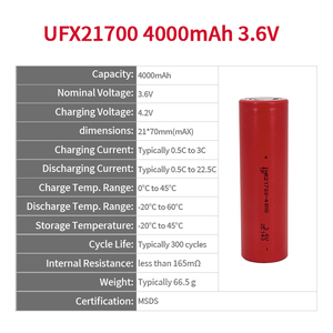 แบตเตอรี่ลิเธียมไอออนแบบชาร์จได้ UFX21700 4000mAh 3.6V INR21700 รุ่น 21700 22.5C สำหรับไฟฉาย/เครื่องมือไฟฟ้า - Product Image 2