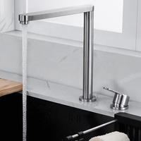 Robinet d'évier de cuisine en acier inoxydable 304 au design moderne, mélangeur dissimulé à deux trous avec robinet d'évier caché.