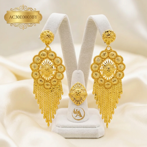 Pendientes de Borla Chapados en Oro de 18K/24K Estilo Dubái, con Encanto de Flor, de Latón, para Mujer - Product Image 1