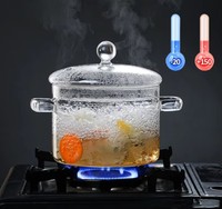 Olla de Cocina de Vidrio Borosilicato Transparente Resistente al Calor, Tamaño Grande, con Asas Dobles para Estufas de Gas/Eléctricas y Uso en Microondas