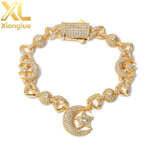 Factory Custom Fine Jewelry Hip Hop 10mm Moon Star 925 Sterling Silver Bracelet Moissanite Luxury Women <b>Men</b> Chain Link Bracelets - Product Image 6