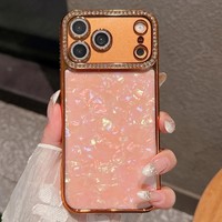 Coque de téléphone motif coquille pour iPhone 17 16 15 14 13 12 11 Pro Max, étui brillant avec diamants, coque souple plaquée tendance