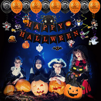 Joyeux Halloween : Ballons en aluminium Citrouille, Chat Noir, Araignée, Guirlande en spirale et Décorations suspendues pour Fête d'Intérieur