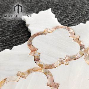Mosaico di lusso artigianale <span class=keywords><strong>a</strong></span> forma di lanterna con conchiglie e marmo bianco misto, realizzato con tecnica waterjet per pareti e pavimenti di ville. - Product Image 4