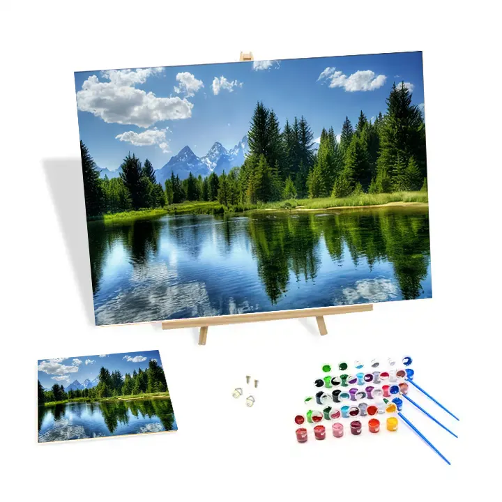 Hot Sale Custom Diy Painting By Numbers Number Lake And Forest Painting For Adults Seascape Hand-Paint Wall Decor