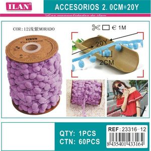 Nastro Ilan Pom Pom Larghezza 2 cm Lunghezza 1 m Per Artigianato e Decorazione di Abbigliamento - Product Image 3