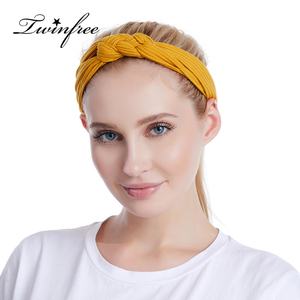 Twinfree Women's New Button Headband for Nurse Pure Color Elastic Fabric Hair <strong>Accessories</strong> in Yellow and <strong>Navy</strong> Twist - Product Image 1
