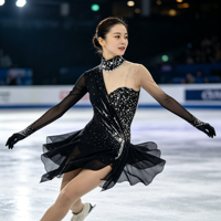 Robe de patinage artistique noire avec strass et maille, manches longues, pour enfants et adultes, idéale pour les compétitions et spectacles sur glace