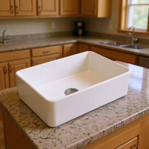 Fregadero de Cocina de Cerámica Blanca, de un Solo Tazón, Rectangular, de Montaje Inferior, Estilo Rústico - Product Image 2