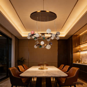 โคมไฟระย้าทรงกลมวัสดุโลหะคุณภาพสูง ดีไซน์ลายเส้น ขนาดกลาง ปรับความสว่างได้ ความสว่างสูง เหมาะสำหรับห้องนั่งเล่น - Product Image 1