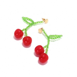 ต่างหูแบบติดหูทรงเชอร์รี่ประดับลูกปัดสไตล์ศิลปะยุโรปอเมริกัน ทำมือ สำหรับผู้หญิง ดีไซน์สดใส น่ารัก ลายเรขาคณิต ประดับเพชร โลหะผสม - Product Image 5