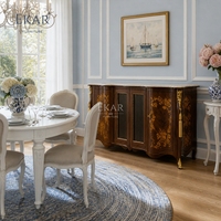 Buffet en verre avec marqueterie Fleur Dorée |   Buffet de luxe de style rococo français avec dessus en marbre - EKAR