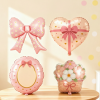 Ballons en aluminium mignons, couleur rose, en forme de cœur, fleur, miroir, nœud, ballons personnalisés pour décorer les fêtes d'anniversaire des filles, fournisseur