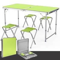 Mesa Plegable HISPEED Todo en Uno de Aluminio y MDF, Mesa Plegable Portátil Tipo Maletín para Exteriores con 4 Asientos