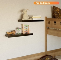Plateaux de rangement muraux en bois flottant noirs modernes à double niveau pour salle de bain et cuisine
